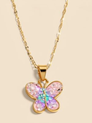 Mosaic Butterfly Pendant Necklace