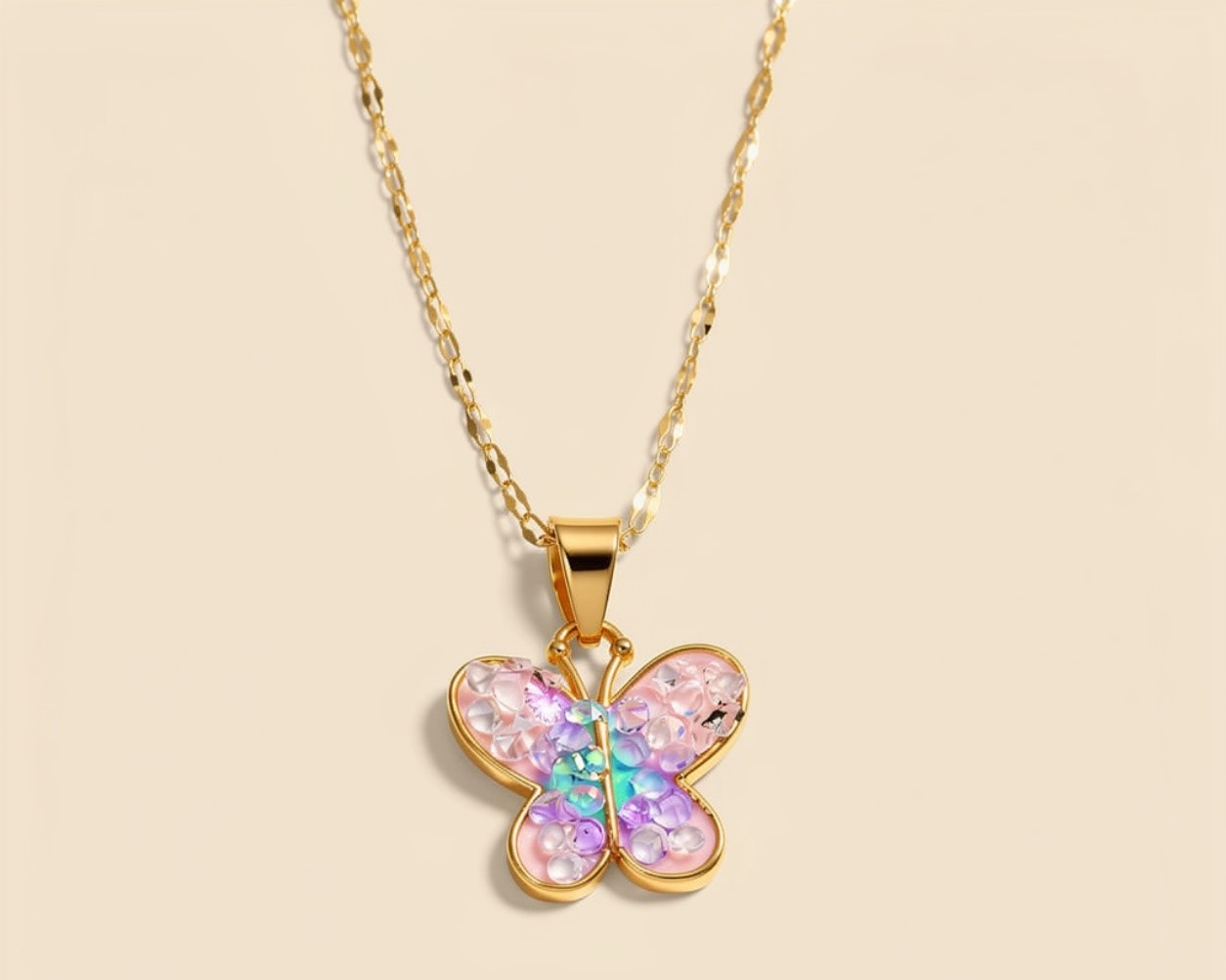 Mosaic Butterfly Pendant Necklace