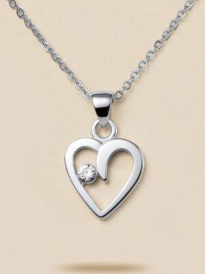 Open Heart Solitaire Pendant Necklace