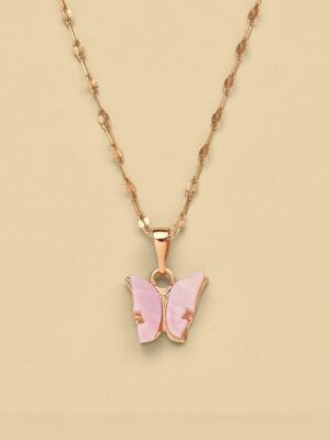 Pearl Pink Butterfly Necklace
