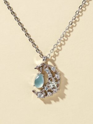 Silver Moon & Teardrop Pendant Necklace